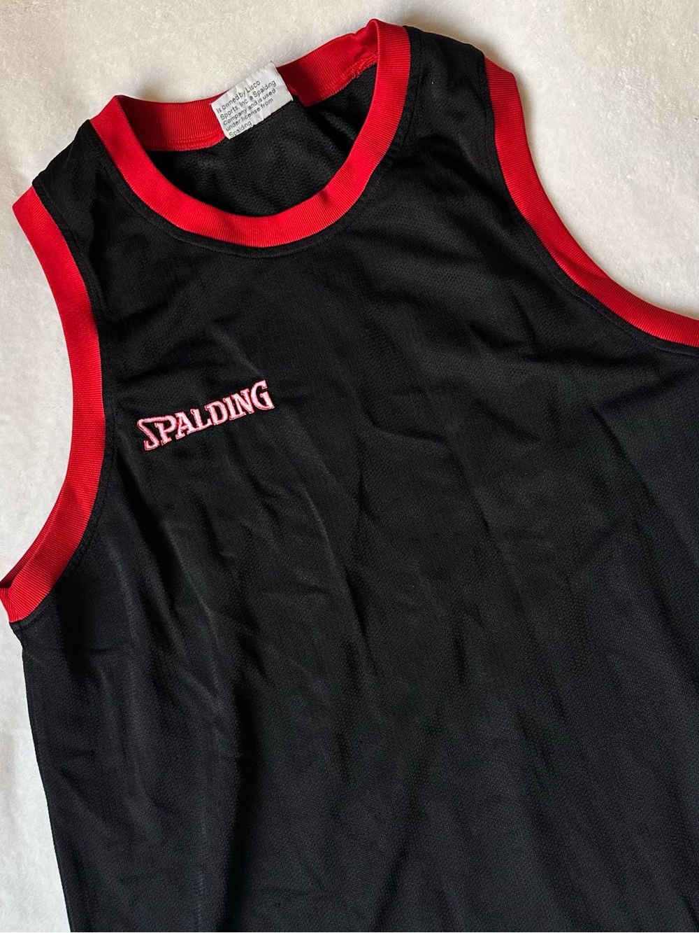 Vintage SPALDING Y2K Basketball Jersey Tank Top Mesh Black Red Size Large